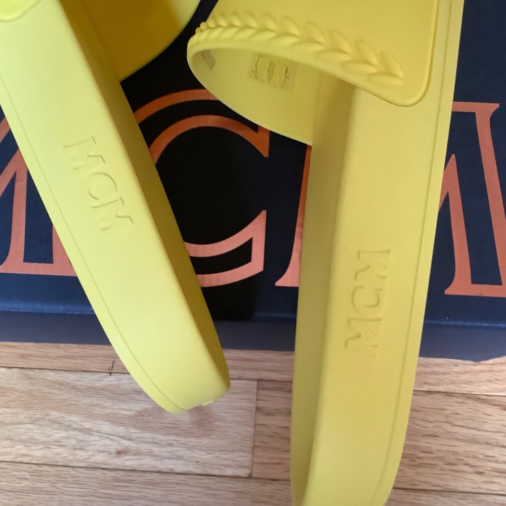 MCM Logo Slide Sandals Yellow SZ12 - Picture 8 of 16